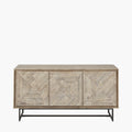 Marca Sand Wash Acacia Wood and Black Metal 3 Door Sideboard