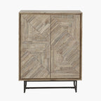Marca Sand Wash Acacia Wood and Black Metal 2 Door Bar Cabinet