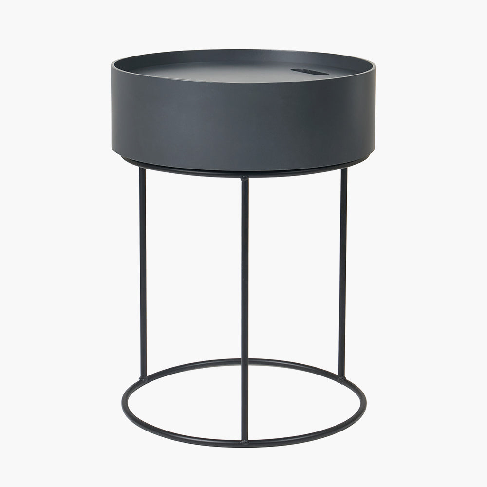 Hugo Dark Grey Wood Veneer and Black Metal Storage Table