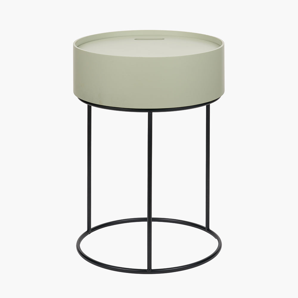 Hugo Sage Green Wood Veneer and Black Metal Storage Table