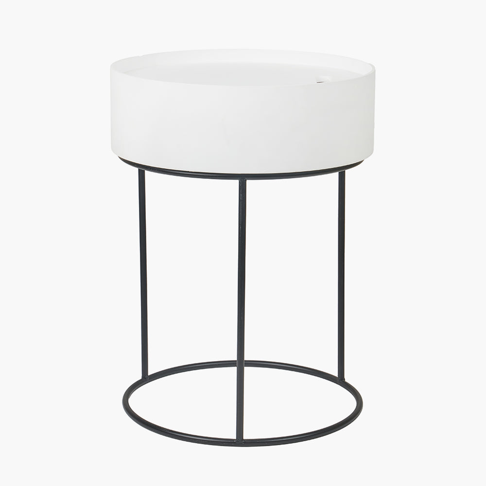 Hugo White Wood Veneer and Black Metal Storage Table