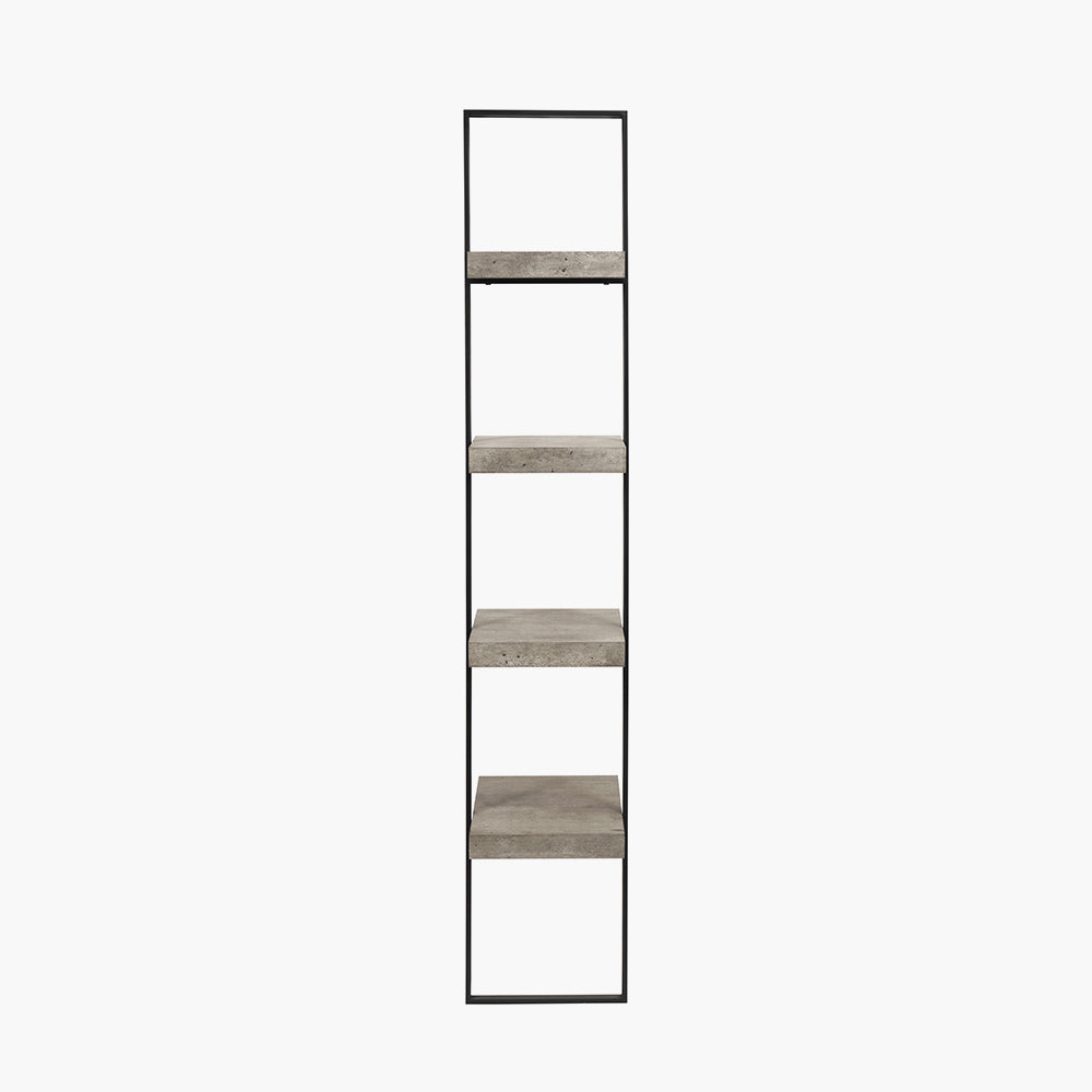 Jersey Concrete Effect Wood Veneer and Black Metal 4 Shelf Ladder Unit