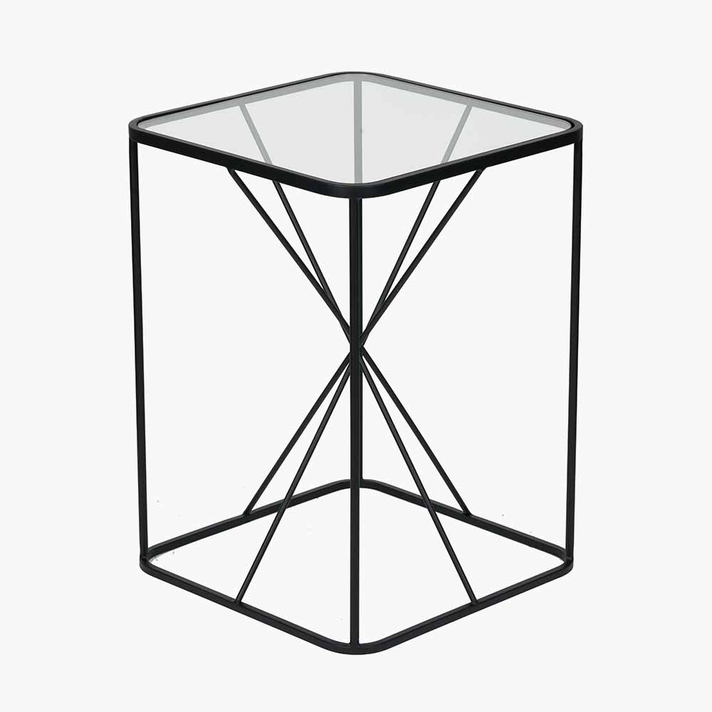 Roxy Glass and Black Metal Side Table