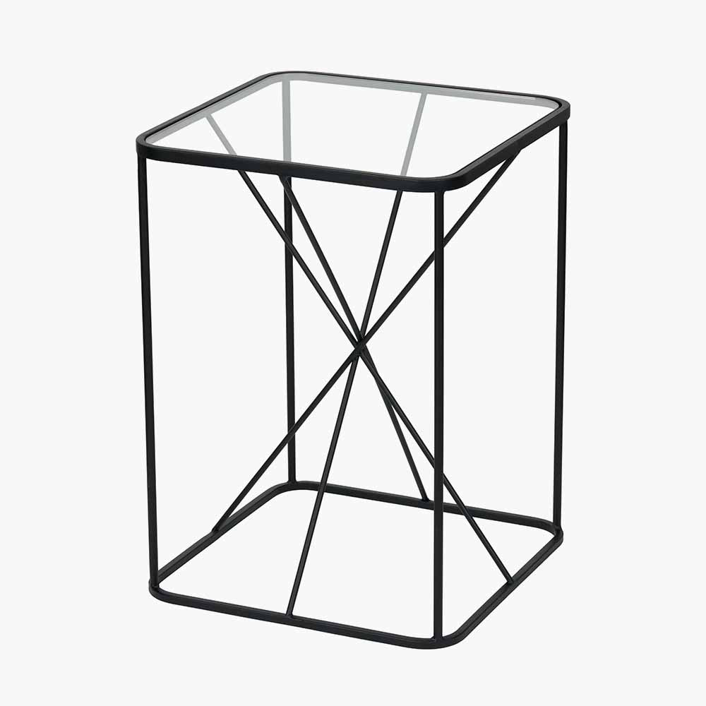 Roxy Glass and Black Metal Side Table
