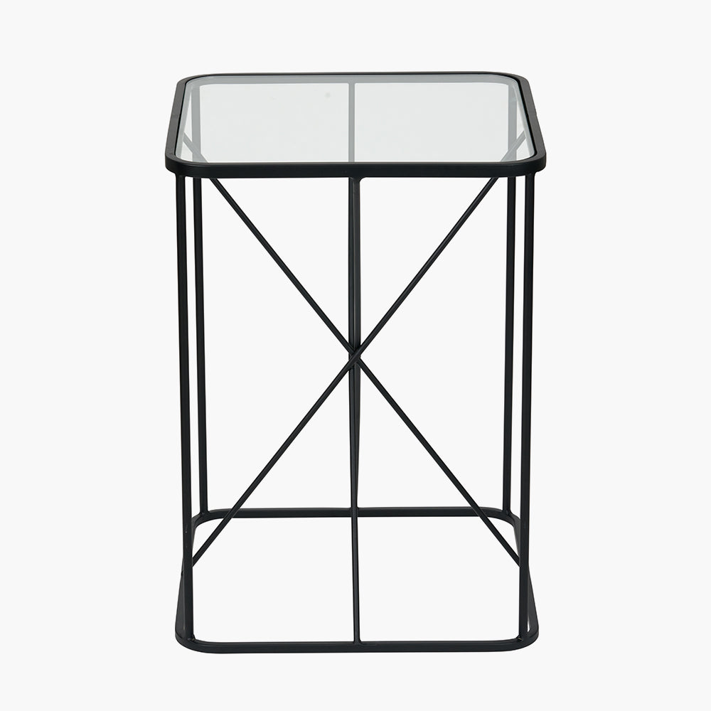 Roxy Glass and Black Metal Side Table