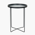 Voss Mirrored Glass and Black Wood Veneer Side Table