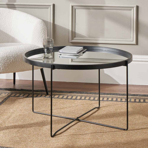 Voss Mirrored Glass and Black Wood Veneer Coffee Table