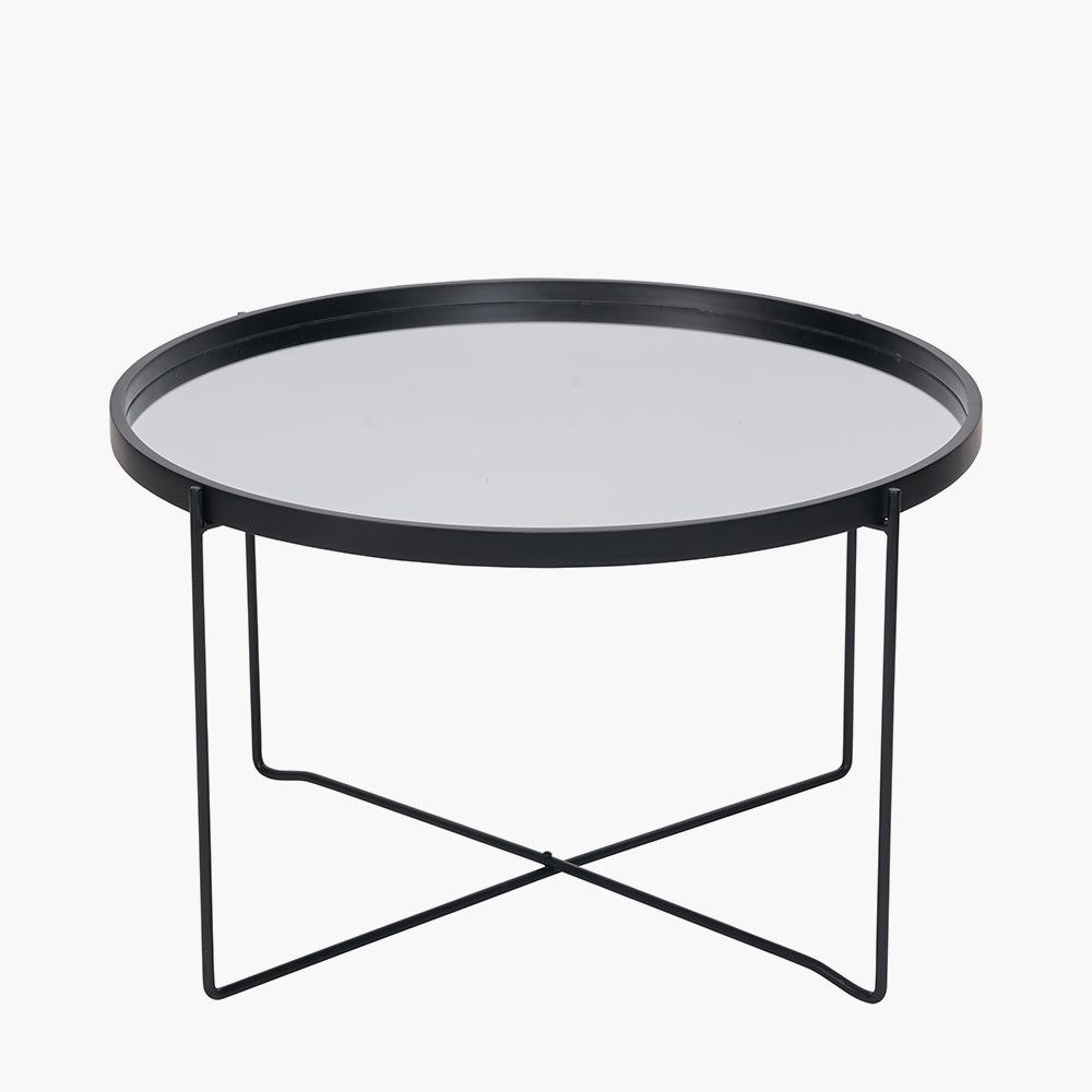 Voss Mirrored Glass and Black Wood Veneer Coffee Table