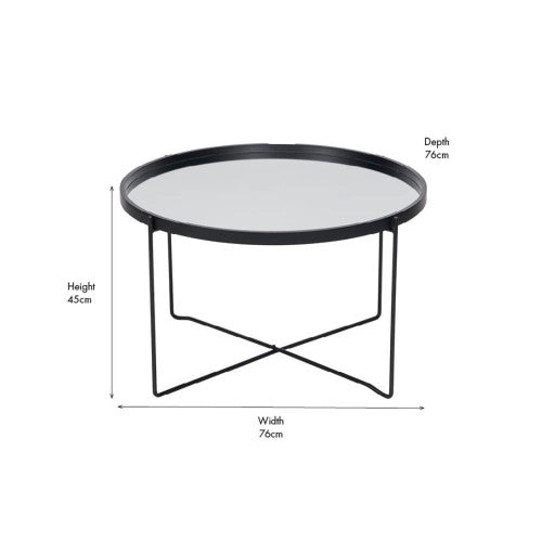 Voss Mirrored Glass and Black Wood Veneer Coffee Table