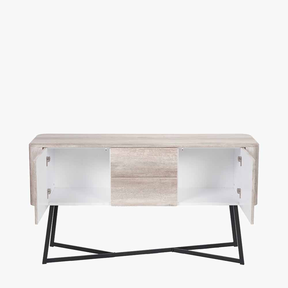 Ukiah Grey Oak Veneer and Black Metal 2 Door 2 Drawer Sideboard