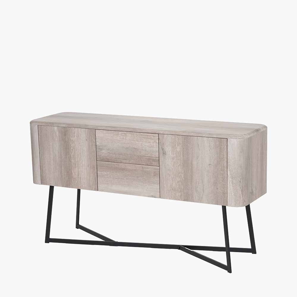 Ukiah Grey Oak Veneer and Black Metal 2 Door 2 Drawer Sideboard