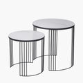 Atri S/2 White Marble Veneer and Black Metal Side Tables