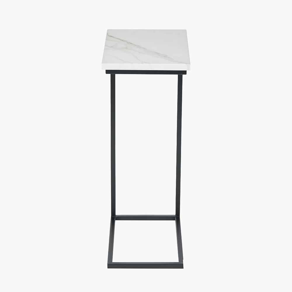 Soho White Marble Veneer and Black Metal Supper Side Table