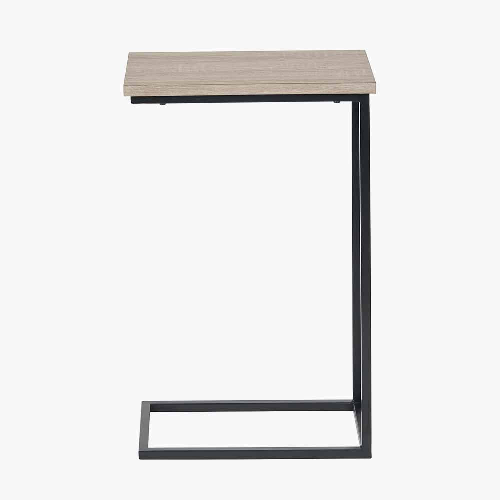 Soho Natural Wood Veneer and Black Metal Supper Side Table
