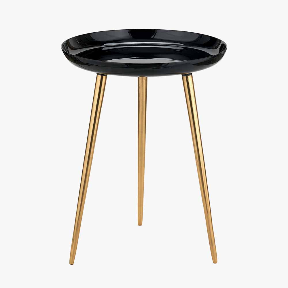 Seline Black Enamel and Gold Metal Side Table