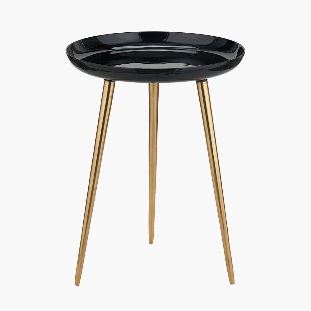 Seline Black Enamel and Gold Metal Side Table