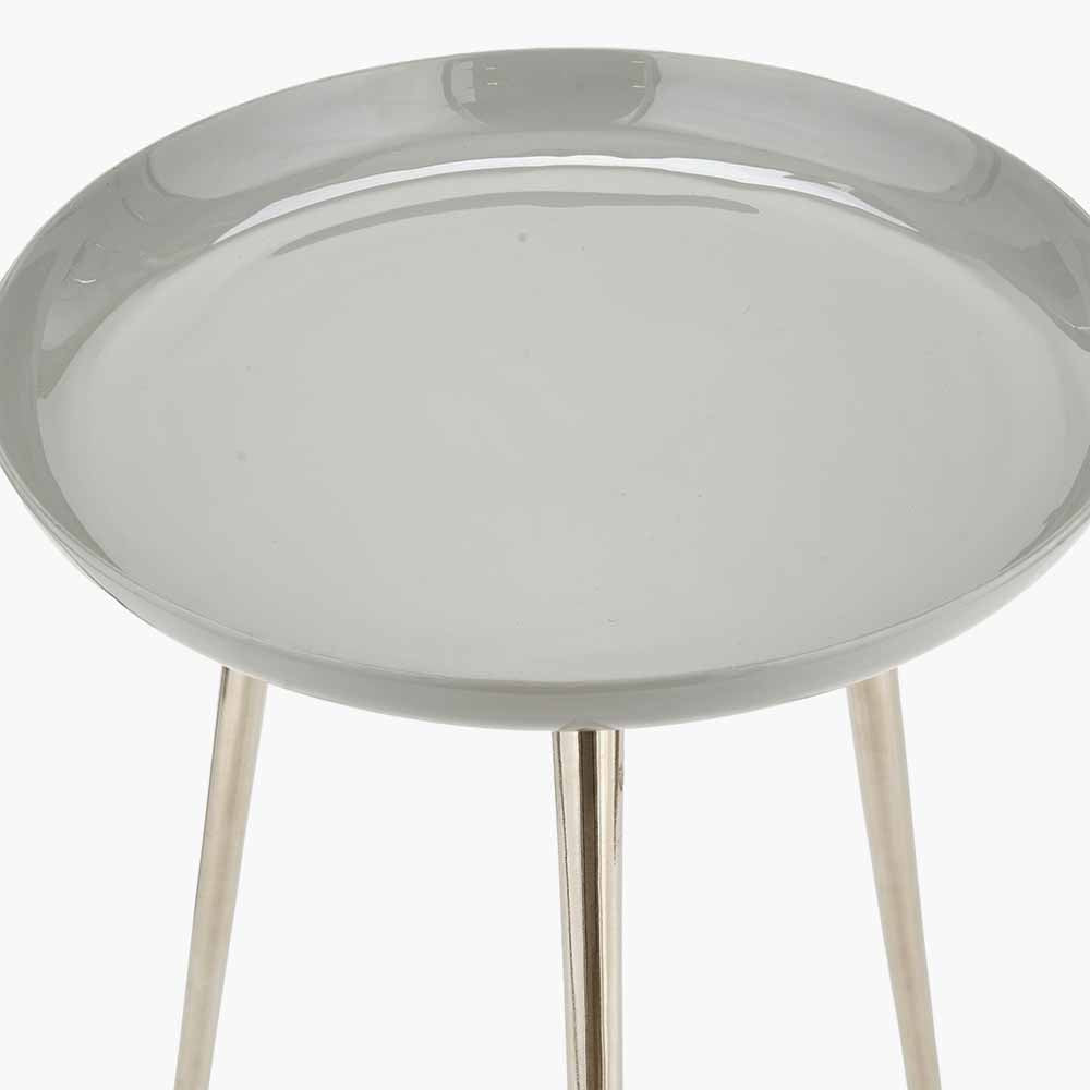 Seline Grey Enamel and Silver Metal Side Table