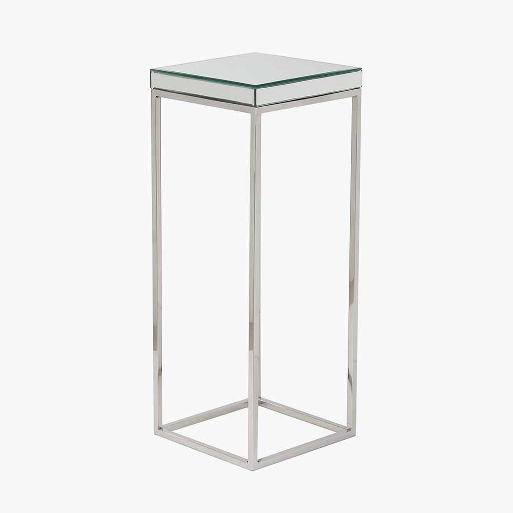 Elysee Mirrored Glass and Silver Metal Square Side Table