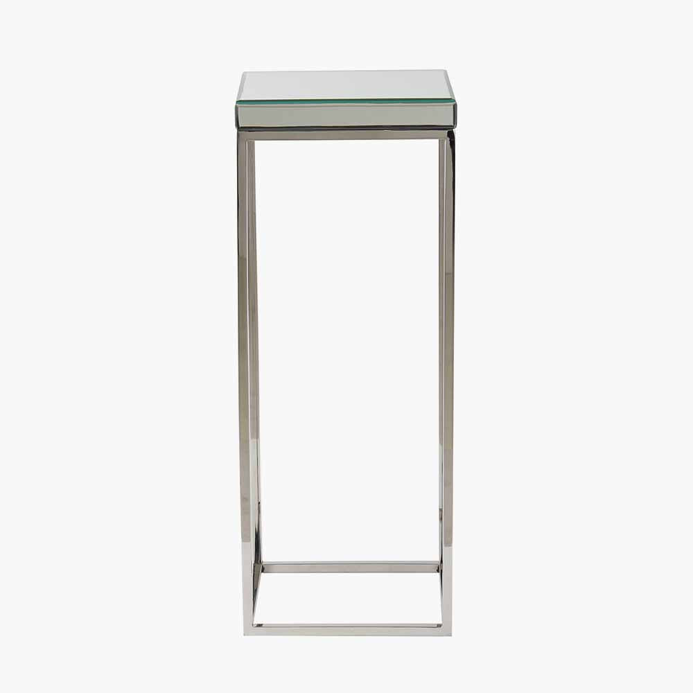 Elysee Mirrored Glass and Silver Metal Square Side Table