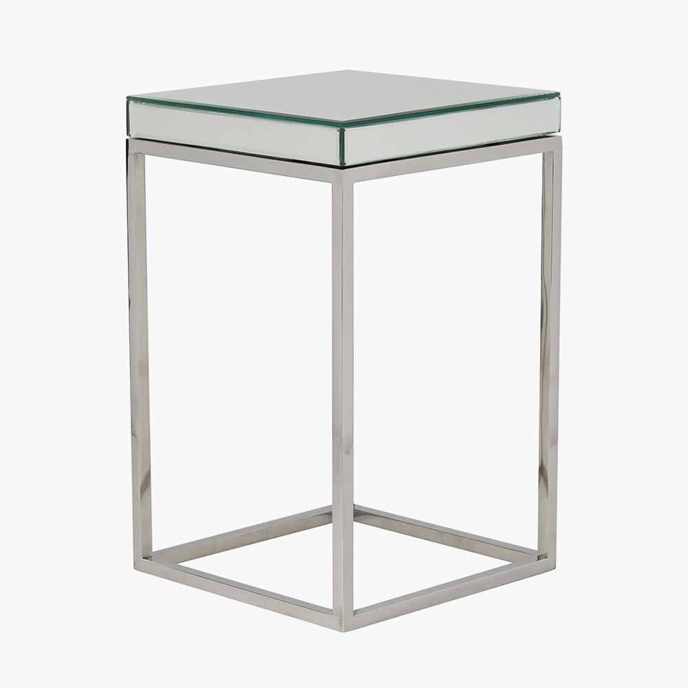 Elysee Mirrored Glass and Silver Metal Small Square Side Table