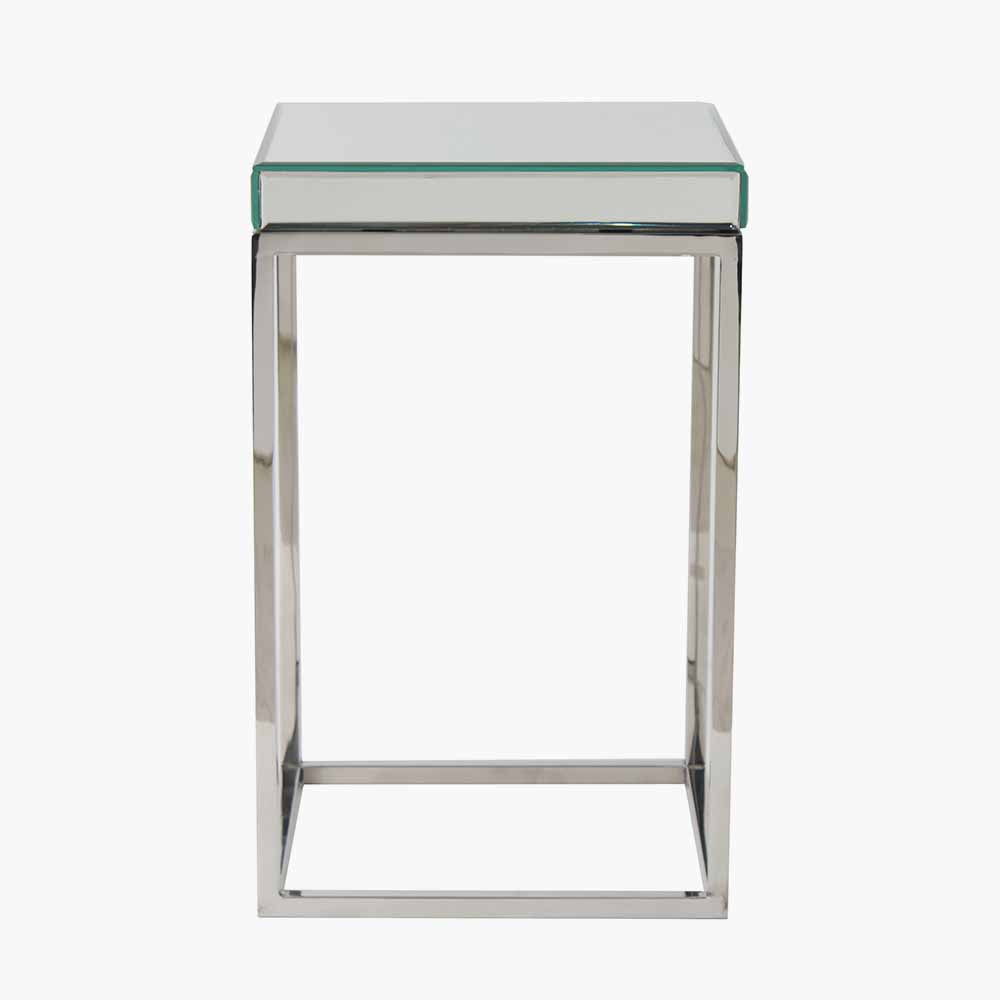 Elysee Mirrored Glass and Silver Metal Small Square Side Table
