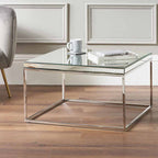 Elysee Mirrored Glass and Silver Metal Square Coffee Table