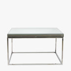 Elysee Mirrored Glass and Silver Metal Square Coffee Table