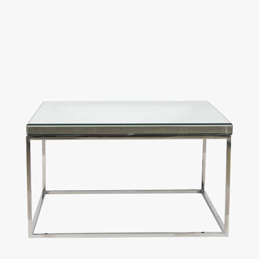 Elysee Mirrored Glass and Silver Metal Square Coffee Table