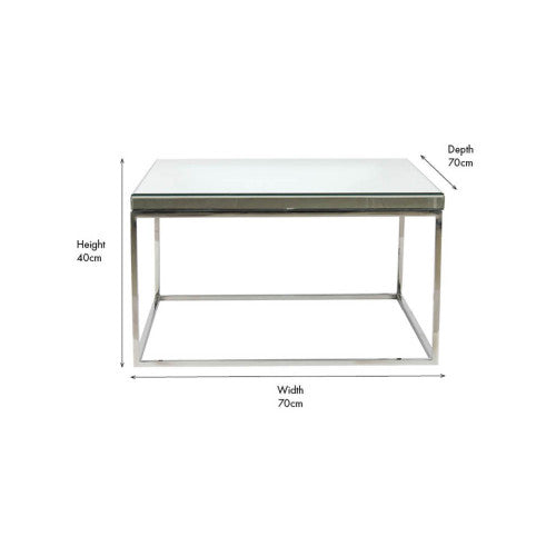 Elysee Mirrored Glass and Silver Metal Square Coffee Table