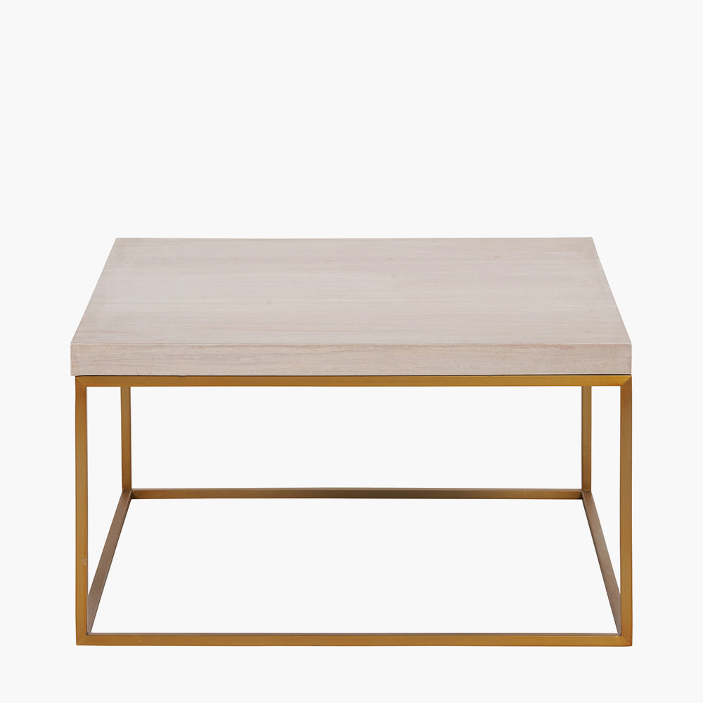 Madison Beige Granite and Burnished Gold Metal Square Coffee Table
