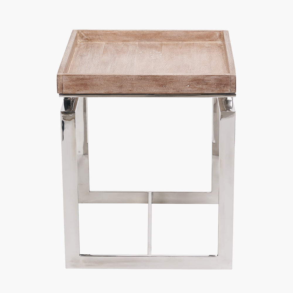 Evelyn Natural Antique Finish Mango Wood and Silver Metal Side Table