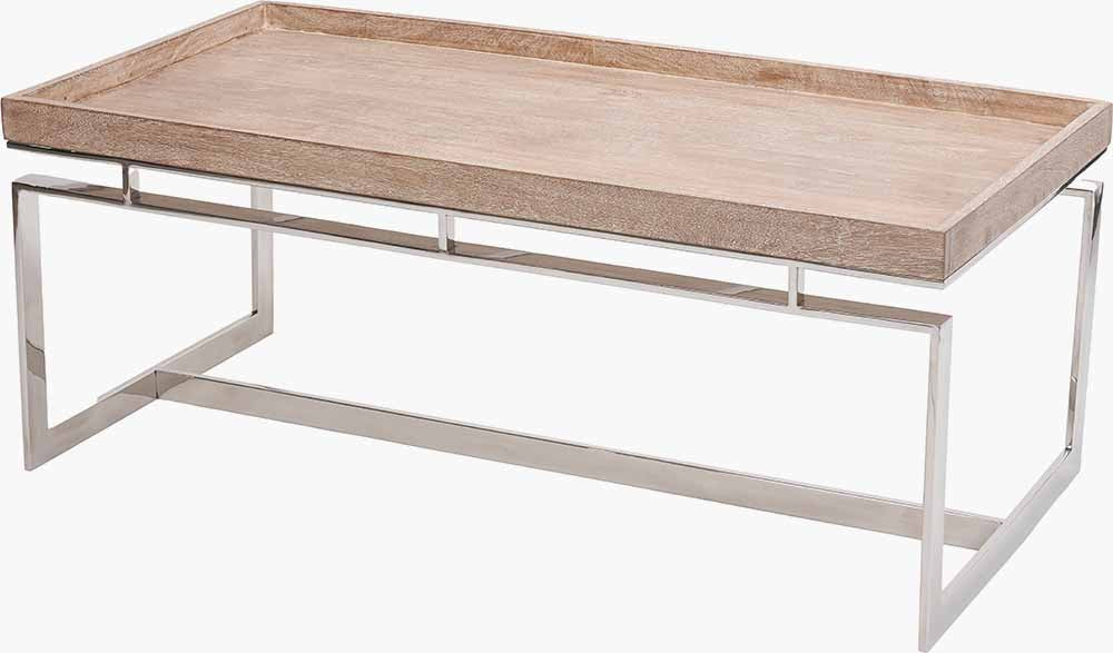 Evelyn Natural Antique Finish Mango Wood and Silver Metal Coffee Table