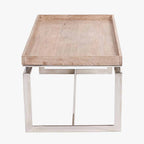 Evelyn Natural Antique Finish Mango Wood and Silver Metal Coffee Table