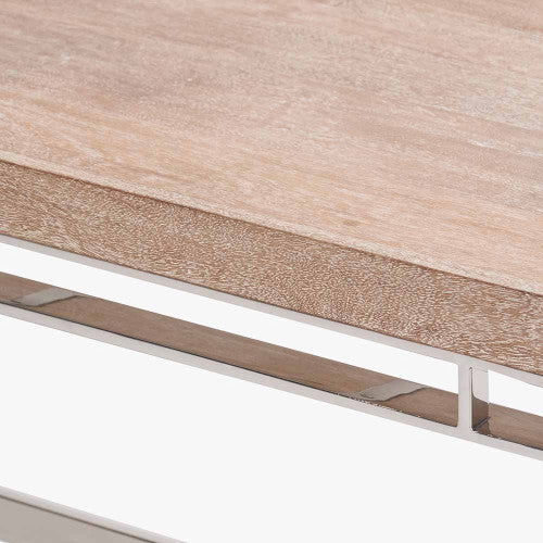 Evelyn Natural Antique Finish Mango Wood and Silver Metal Coffee Table