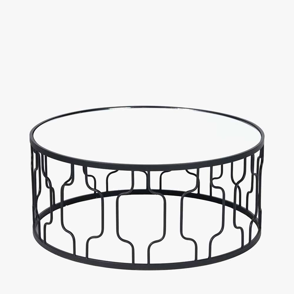 Caprisse Mirrored Glass and Graphite Metal Coffee Table