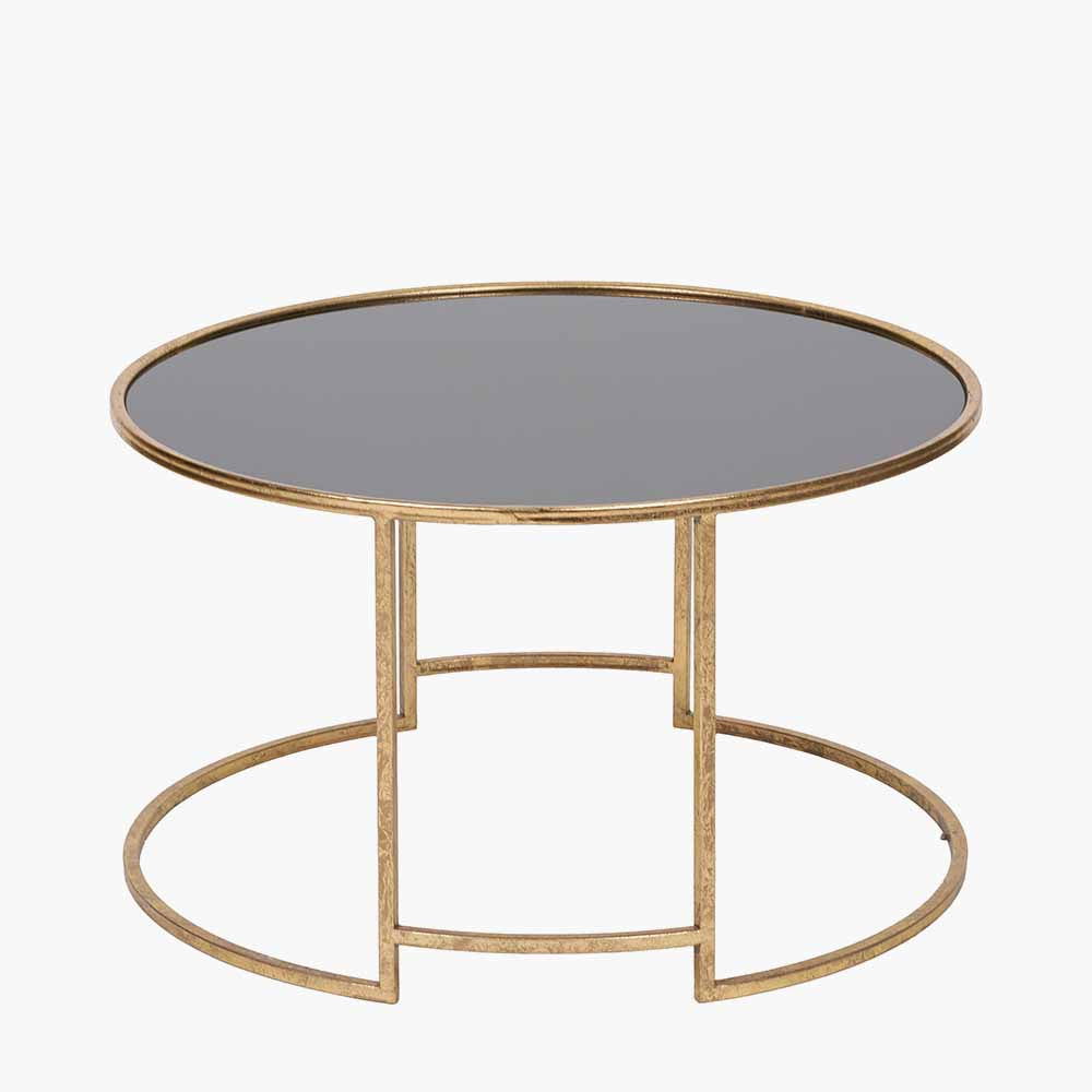 Veneziano Antique Gold Metal and Black Glass Coffee Table