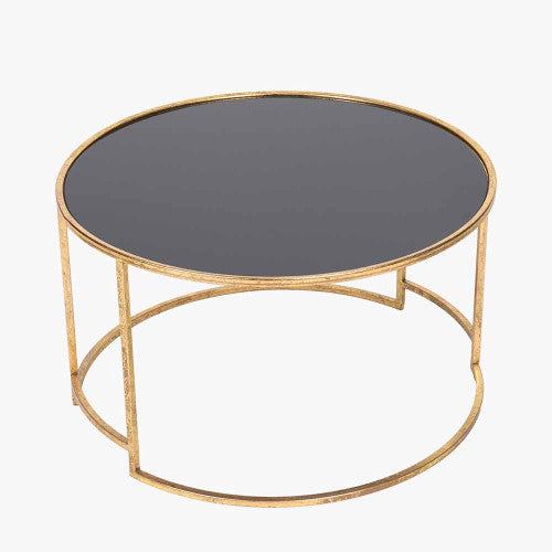 Veneziano Antique Gold Metal and Black Glass Coffee Table