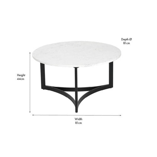Hendrick White Marble and Black Metal Coffee Table