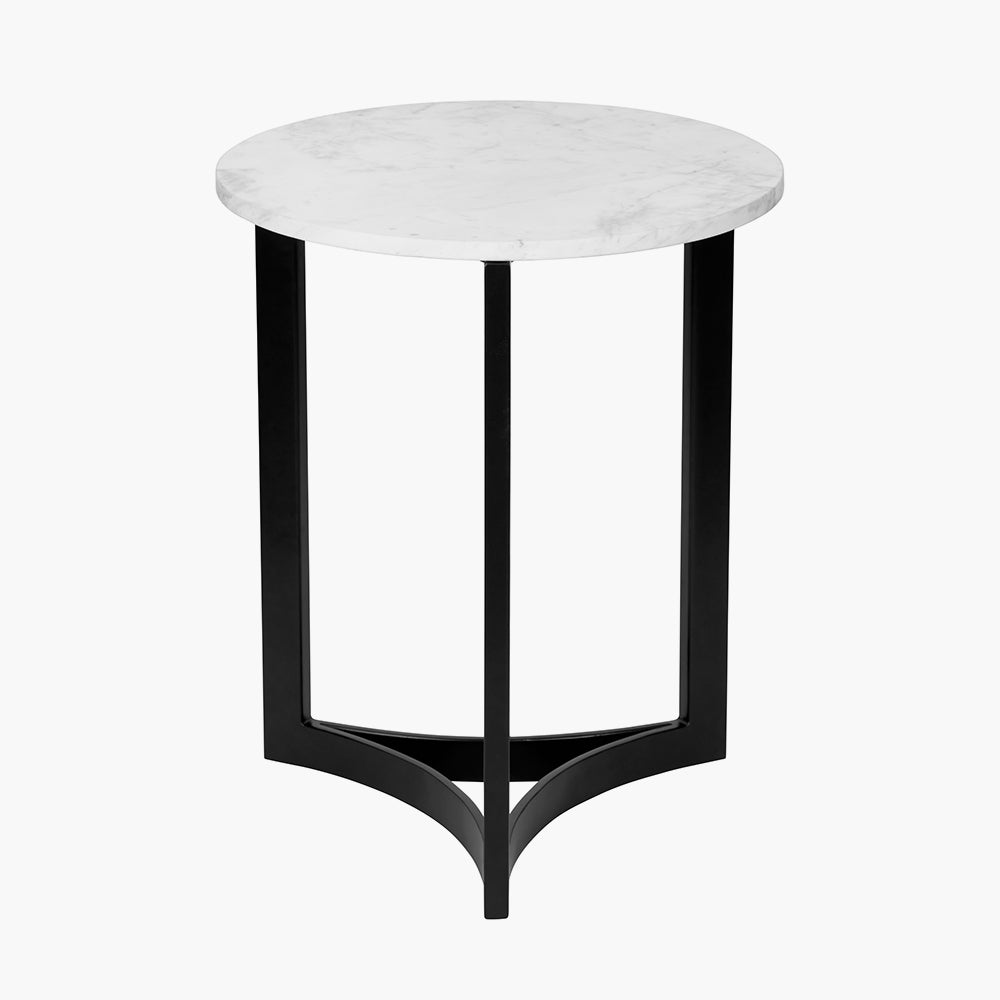 Hendrick White Marble and Black Metal Side Table