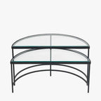 Marazzi S/2 Bevelled Glass and Black Metal Half Moon Coffee Tables