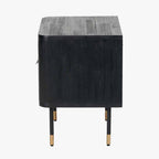 Fiji Black Acacia Wood and Natural Rattan 1 Drawer 1 Shelf Unit