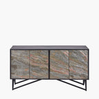 Verde Black Mango Wood and Stone Veneer 4 Door Sideboard