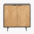 Hailee Black and Natural Chevron Oak and Pine Wood 2 Door Bar Cabinet