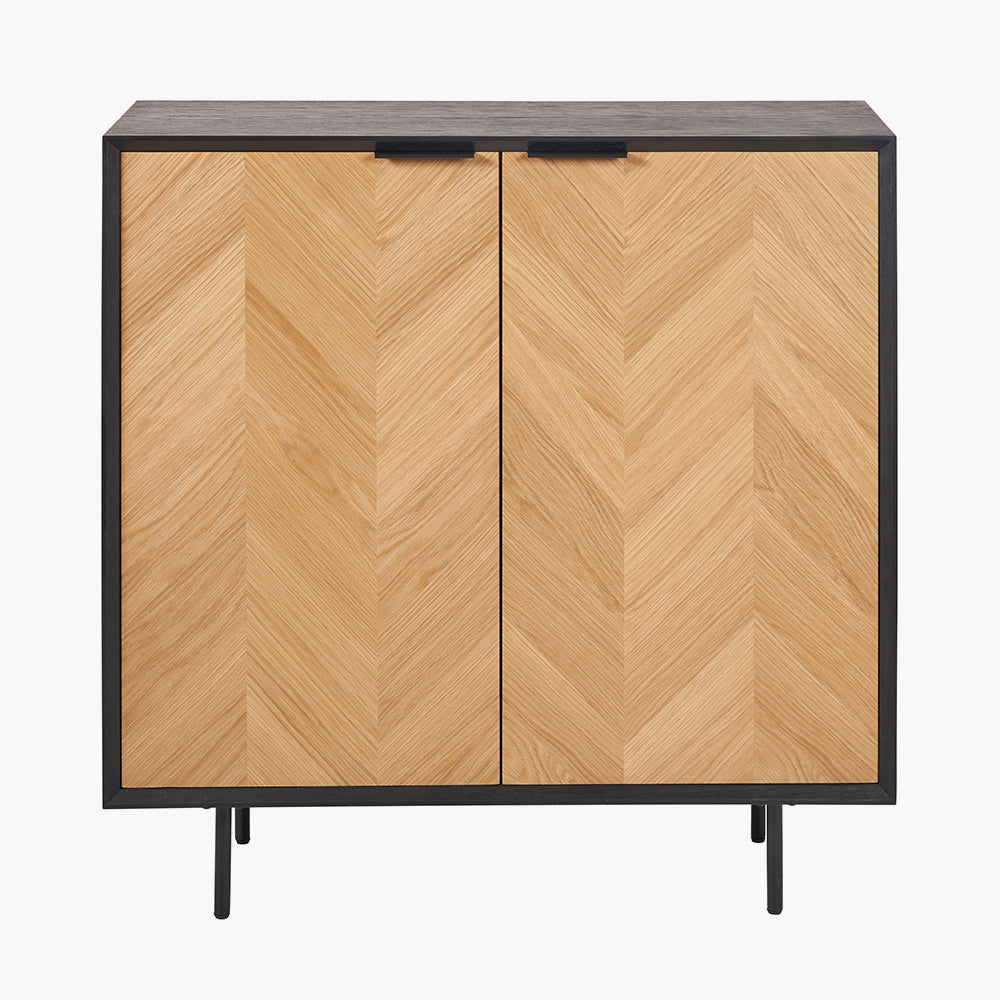 Hailee Black and Natural Chevron Oak and Pine Wood 2 Door Bar Cabinet
