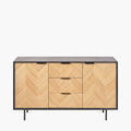Hailee Black and Natural Chevron Oak and Pine Wood 2 Door 3 Drawer Sideboard