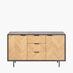 Hailee Black and Natural Chevron Oak and Pine Wood 2 Door 3 Drawer Sideboard
