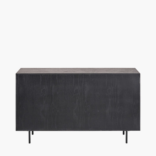 Hailee Black and Natural Chevron Oak and Pine Wood 2 Door 3 Drawer Sideboard