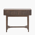Raie Dark Brown Ribbed Oak and Pine Wood 2 Drawer Console Table