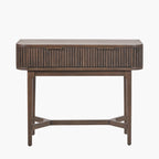 Raie Dark Brown Ribbed Oak and Pine Wood 2 Drawer Console Table