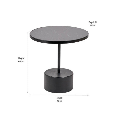 Enzo Black Marble and Black Metal Cylinder Base Coffee Table